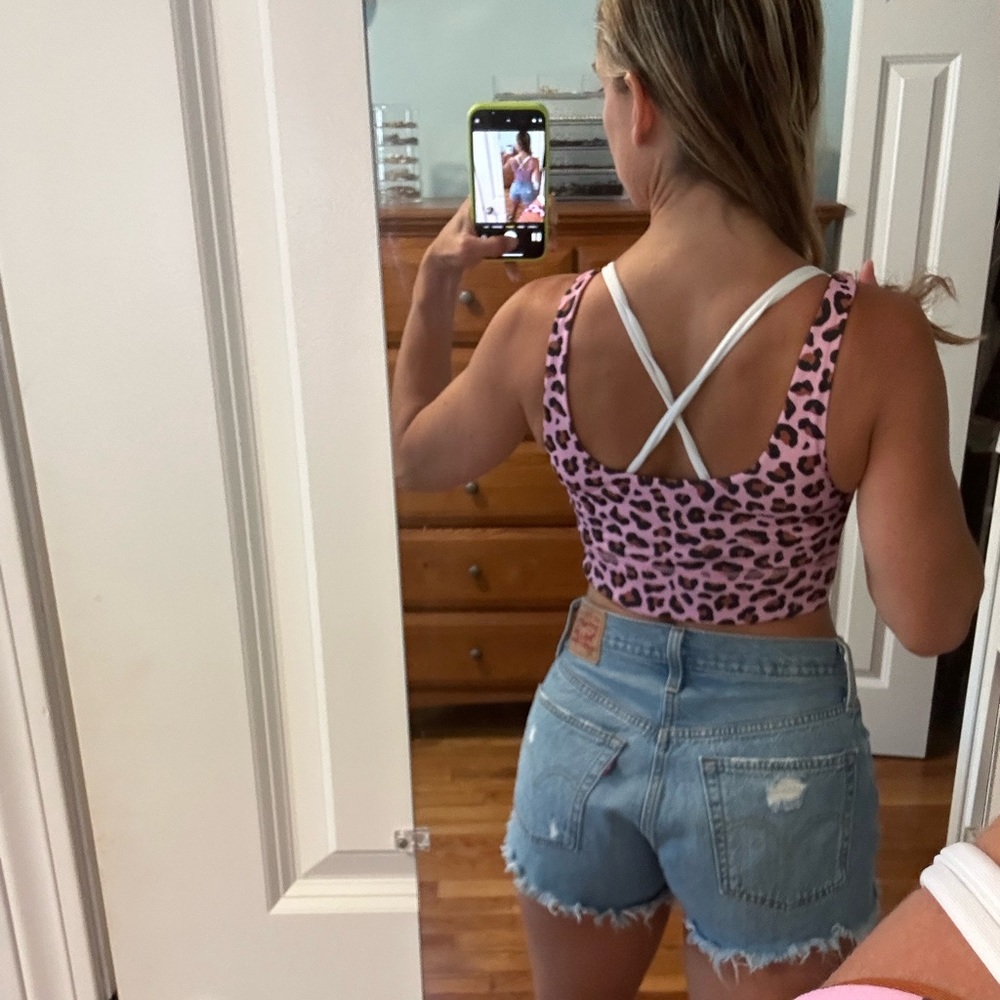 Fabletics pink and brown athletic wear with reversible top size small